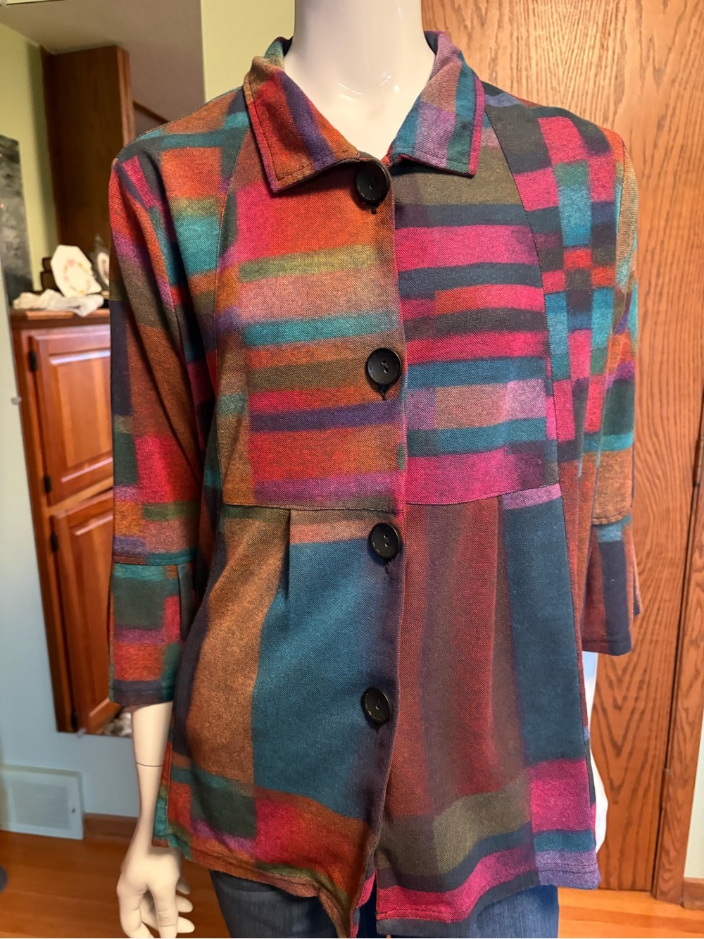 Parsley & Sage Multicolor Geometric Button-Front Jacket